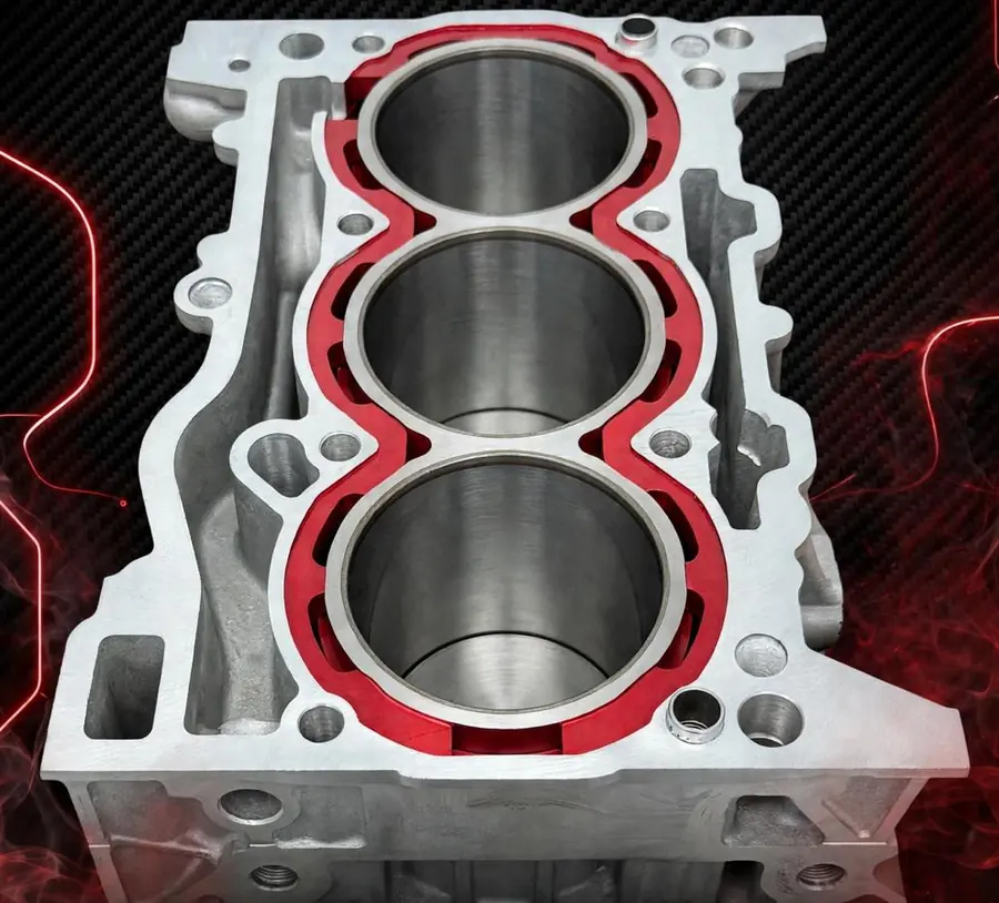Guard-block, reforço de bloco em vermelho aplicado a um bloco EA211 1.0 TSI